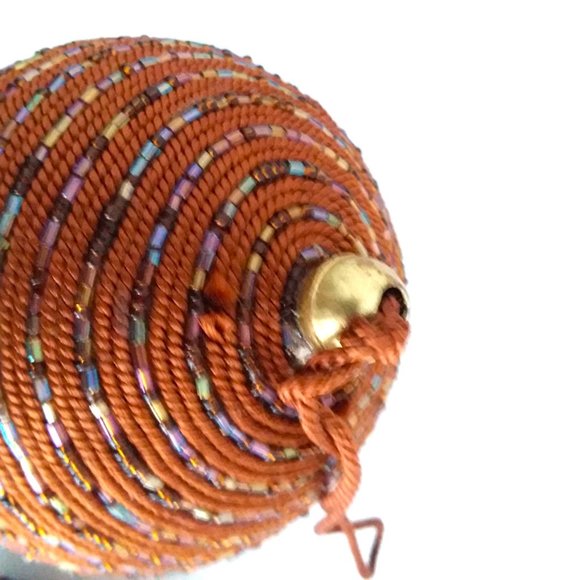 2 Vintage Beaded Christmas Ornament Sequins Beads Dangle Tassel Brown sparkle - Picture 6 of 6